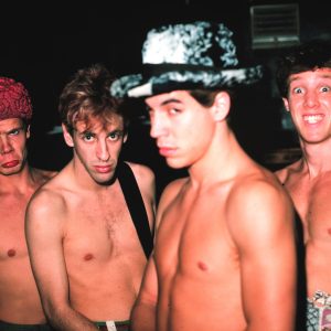MINNEAPOLIS, MN - JANUARY:  Rock band Red Hot Chili Peppers (L-R) Flea, Hillel Slovak, Anthony Kiedis, Jack Irons pose for a portrait backstage at First Ave Nightclub in Minneapolis, Minnesota after their show in January 1987. (Photo by: Jim Steinfeldt/Michael Ochs Archives/GettyImages)
